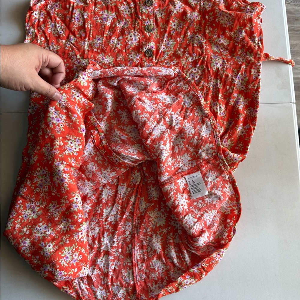 American Eagle Womens Orange Floral Skater Style Mini Dress. Size XL - Picture 10 of 14